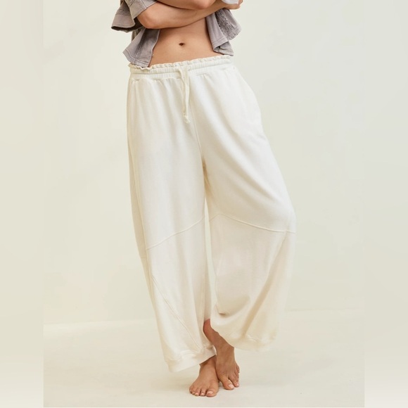 Aerie Baggy Barrel Leg Fleece Pant Cropped Cotton light Beige Off white size XS - Picture 4 of 5